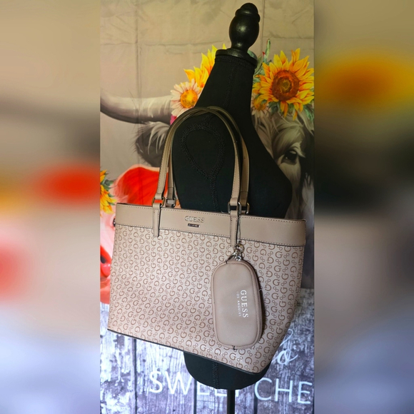 Guess Light Pink Monogram Tote with Pouch - Picture 4 of 15
